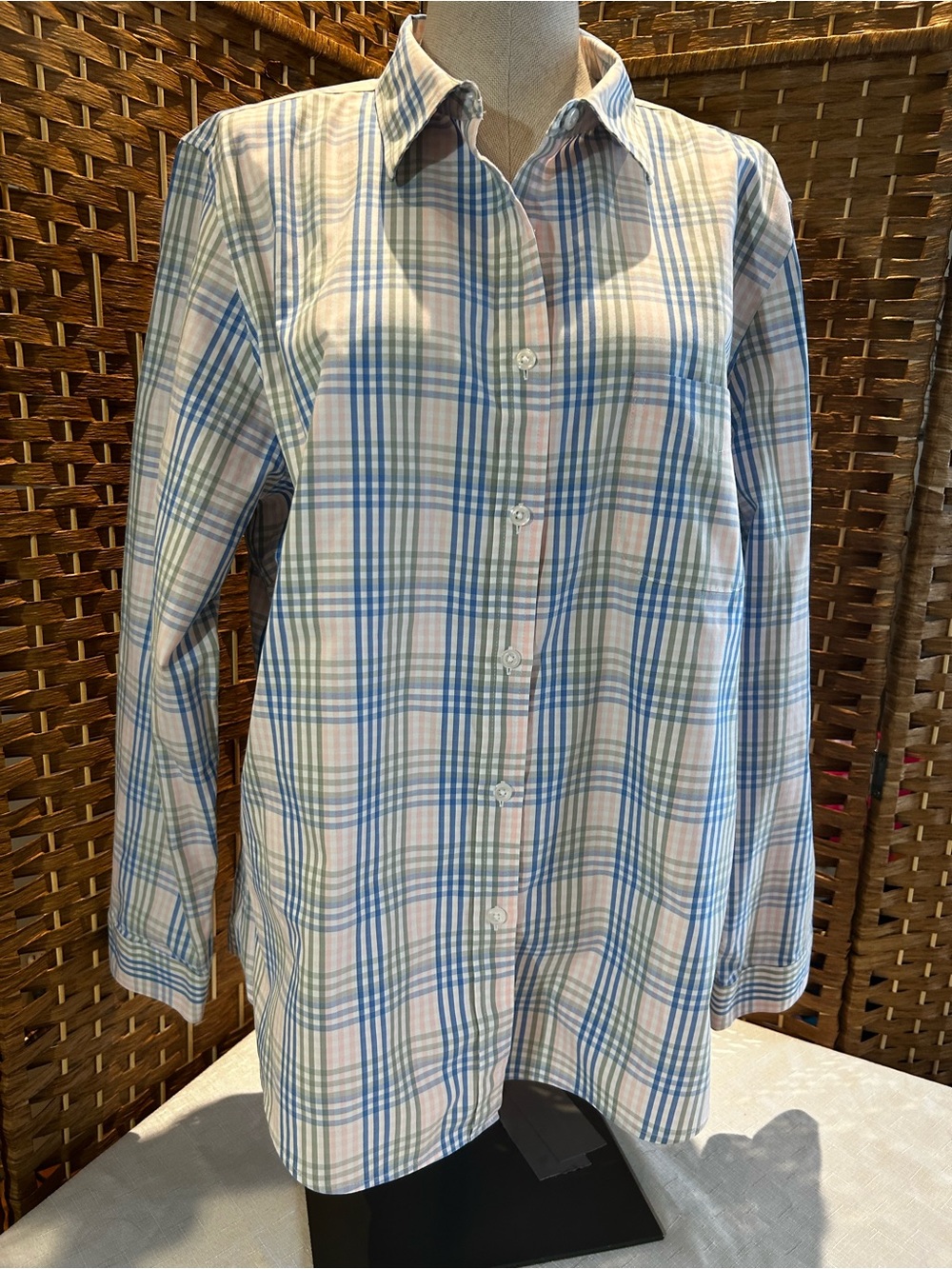 L.L. Bean Women’s Plaid Button-Down Shirt - Blue, White & Light Green